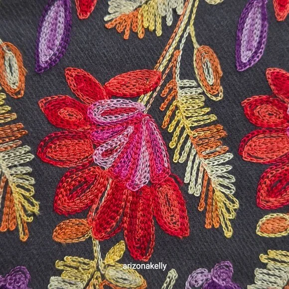 NWOT Cashmere Scarf With Chain Stitch Embroidery Colorful Woven - Picture 9 of 14